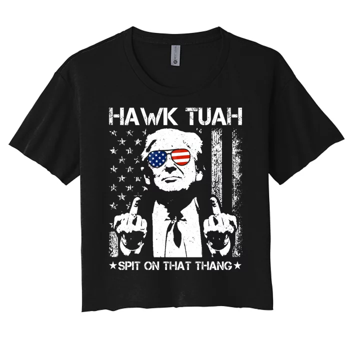 Hawk Tuah Spit On That Thang Trump Women's Crop Top Tee