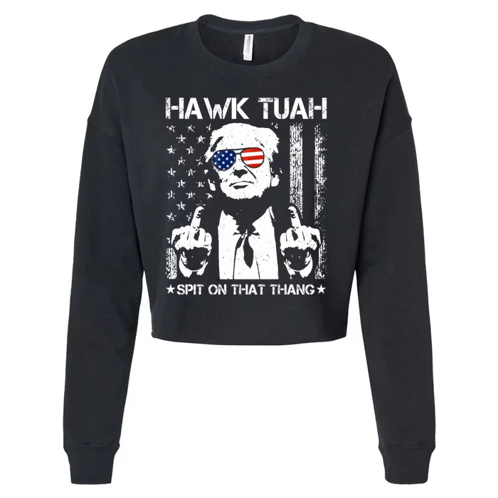 Hawk Tuah Spit On That Thang Trump Cropped Pullover Crew