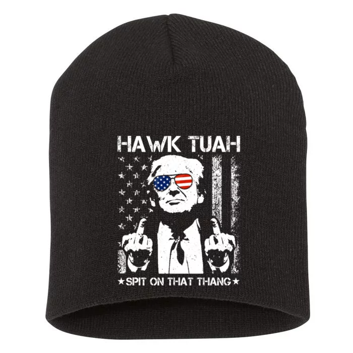 Hawk Tuah Spit On That Thang Trump Short Acrylic Beanie