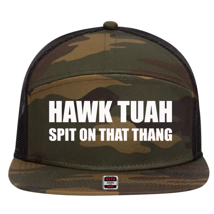 Hawk Tuah Spit On That Thang 7 Panel Mesh Trucker Snapback Hat