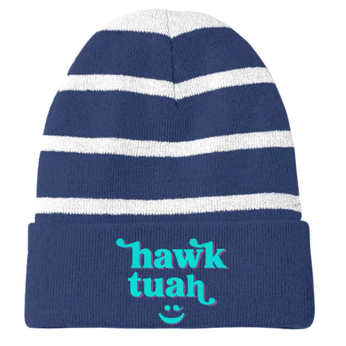 Hawk Tuah Spit On That Thing Striped Beanie with Solid Band