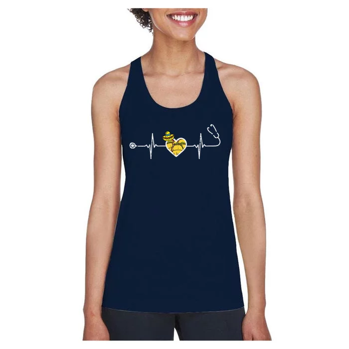 Heartbeat Taco Sombrero Stethoscope Cinco De Mayo Nurse Women's Racerback Tank