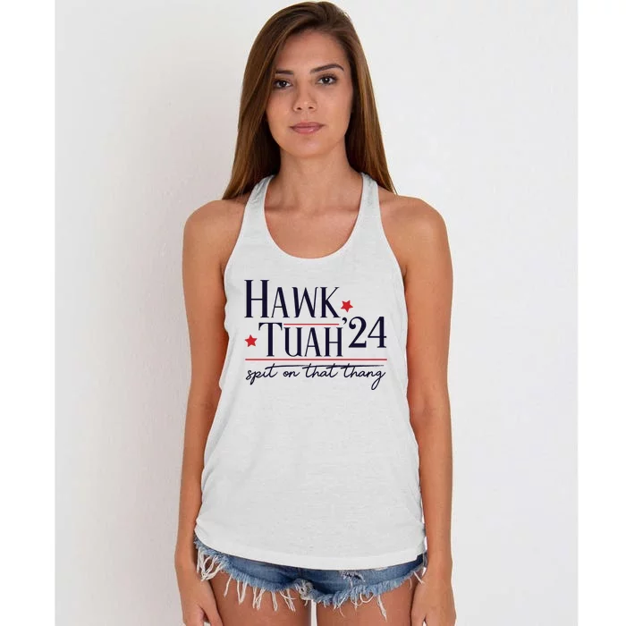 Hawk Tuah Spit On That Thang Women's Knotted Racerback Tank