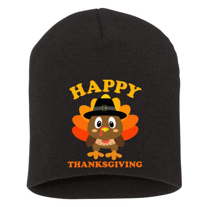 Happy Thanksgiving S For Pilgrim Turkey Short Acrylic Beanie