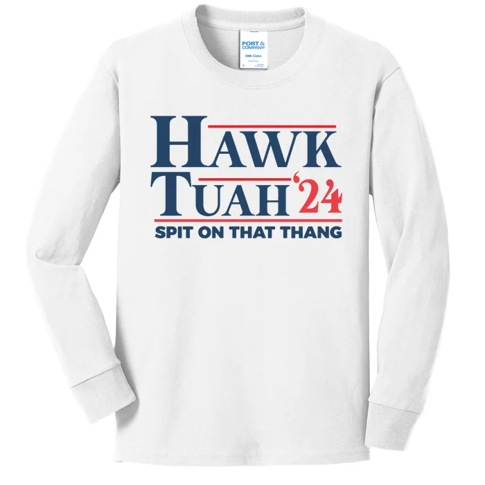 Hawk Tuah Spit On That Thang Funny Kids Long Sleeve Shirt