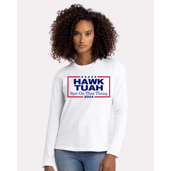 Hawk Tush Spit On That Thang Funny 2024 Election Womens Cotton Relaxed Long Sleeve T-Shirt