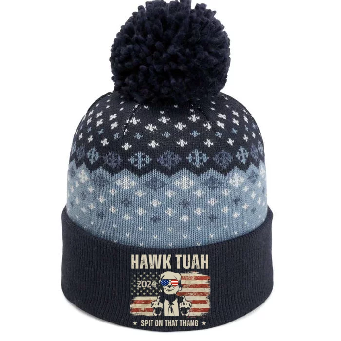 Hawk Tuah Spit On That Thang 2024 Usa Trump The Baniff Cuffed Pom Beanie