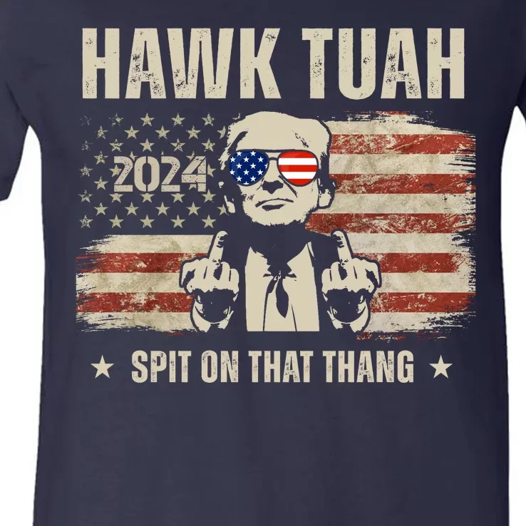 Hawk Tuah Spit On That Thang 2024 Usa Trump V-Neck T-Shirt