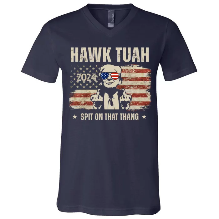 Hawk Tuah Spit On That Thang 2024 Usa Trump V-Neck T-Shirt