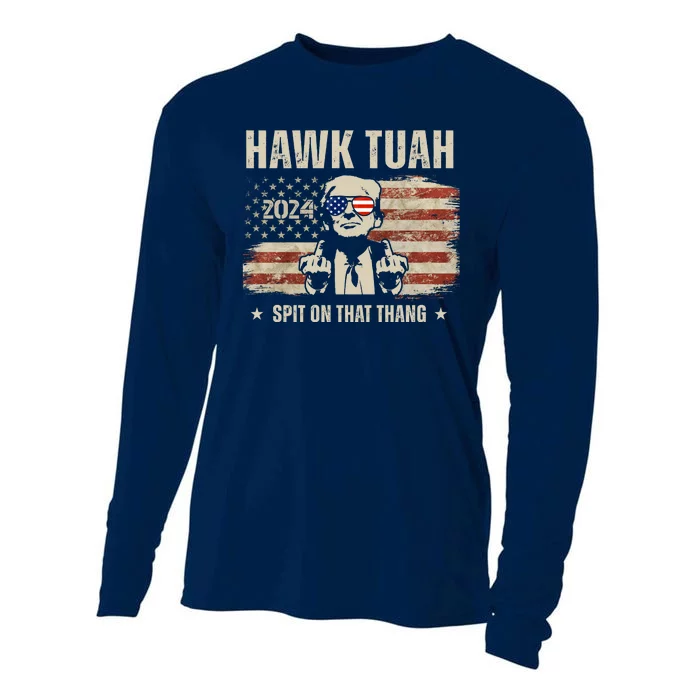 Hawk Tuah Spit On That Thang 2024 Usa Trump Cooling Performance Long Sleeve Crew