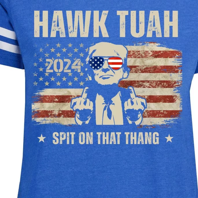 Hawk Tuah Spit On That Thang 2024 Usa Trump Enza Ladies Jersey Football T-Shirt