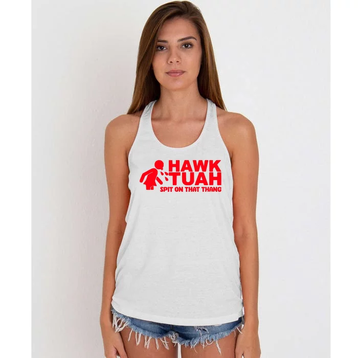 Hawk Tuah Spit On That Thang Women's Knotted Racerback Tank