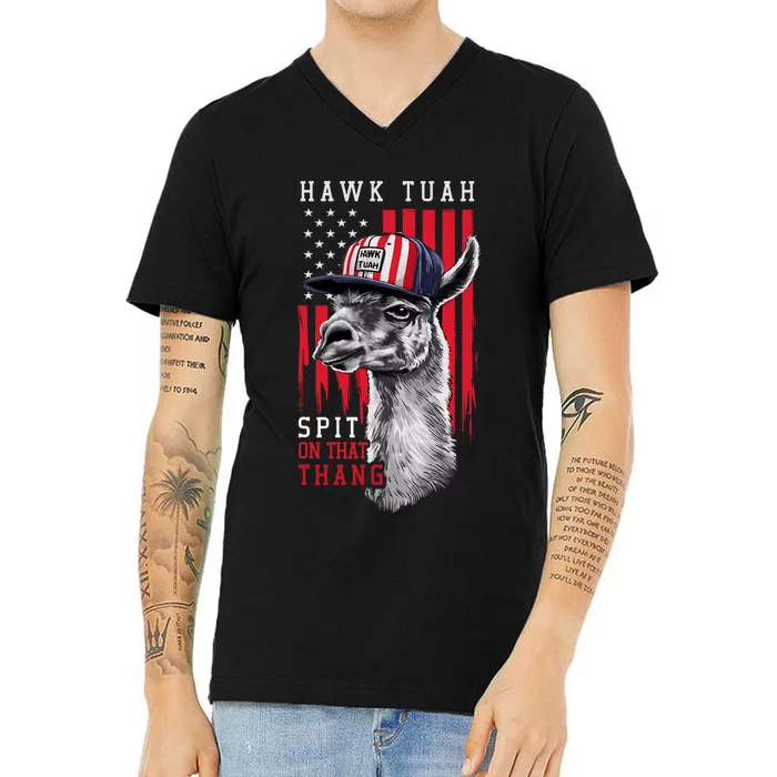 Hawk Tush Spit On That Thing Funny Llama July 4th V-Neck T-Shirt