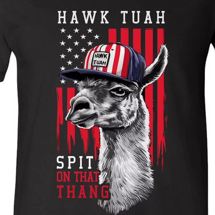 Hawk Tush Spit On That Thing Funny Llama July 4th V-Neck T-Shirt