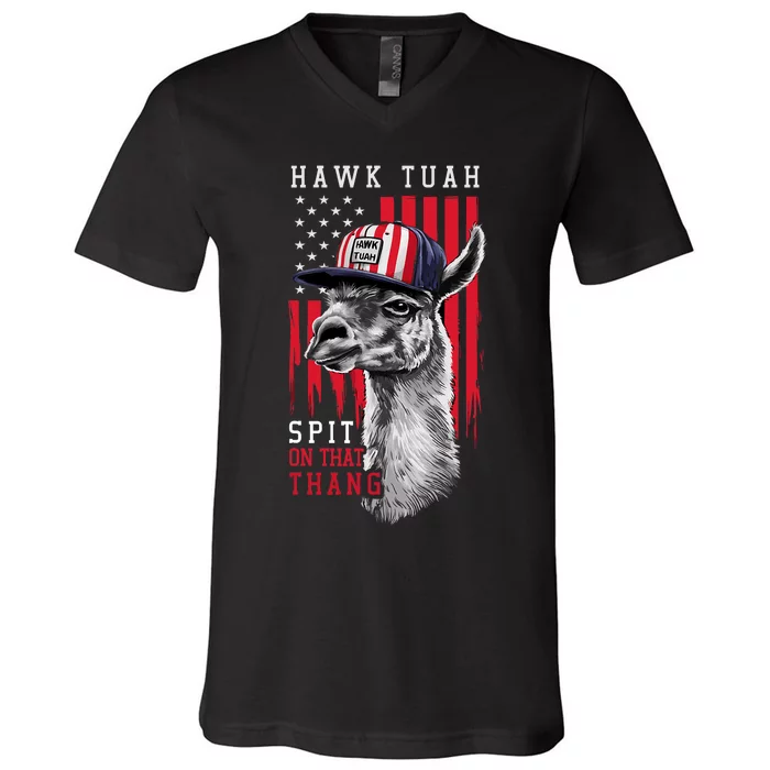 Hawk Tush Spit On That Thing Funny Llama July 4th V-Neck T-Shirt