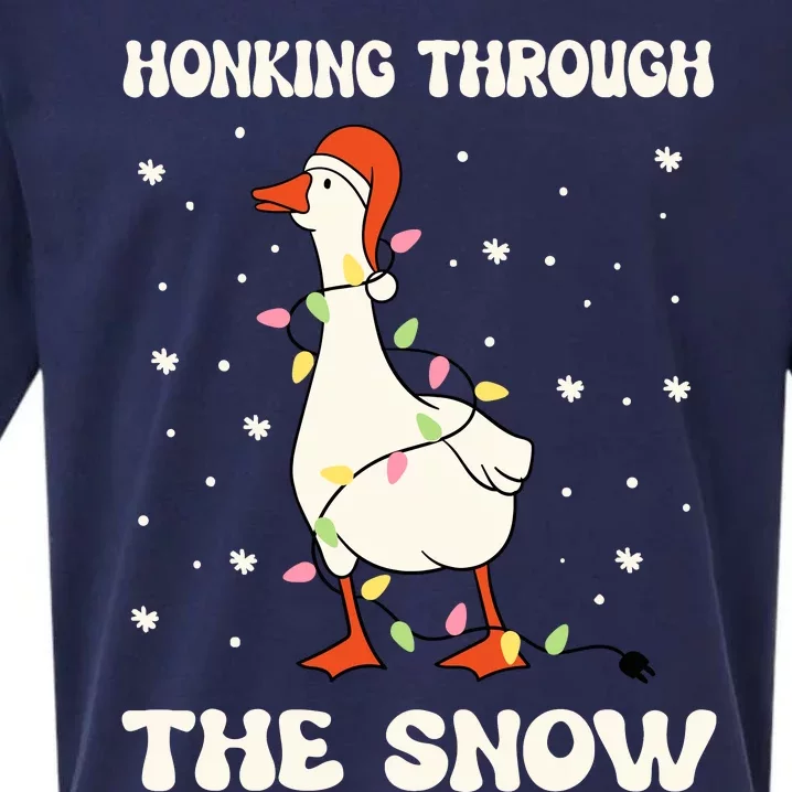 Honking Through The Snow Funny Goose Ugly Christmas Sueded Cloud Jersey T-Shirt