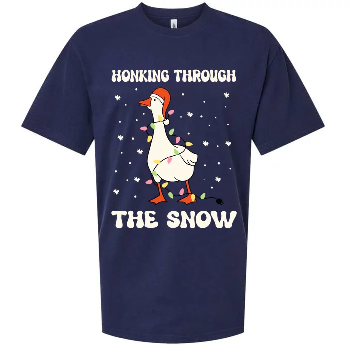 Honking Through The Snow Funny Goose Ugly Christmas Sueded Cloud Jersey T-Shirt