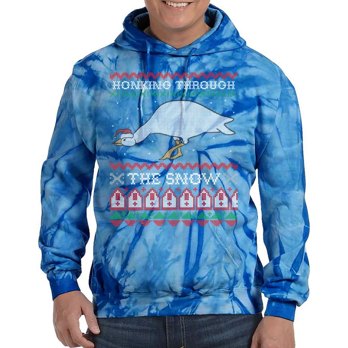 Honking Through The Snow Goose Ugly Christmas Sweater Honk Cool Gift Tie Dye Hoodie