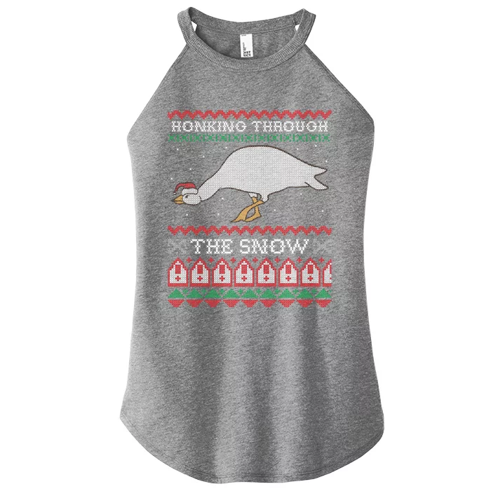 Honking Through The Snow Goose Ugly Christmas Sweater Honk Cool Gift Women’s Perfect Tri Rocker Tank