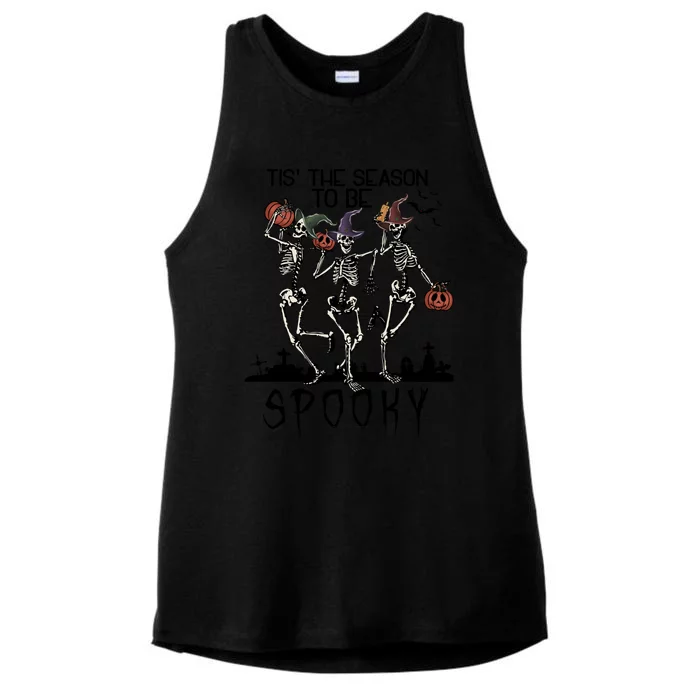 Halloween Tis' The Season To Be Spooky Dancing Skeletons Gift Ladies Tri-Blend Wicking Tank