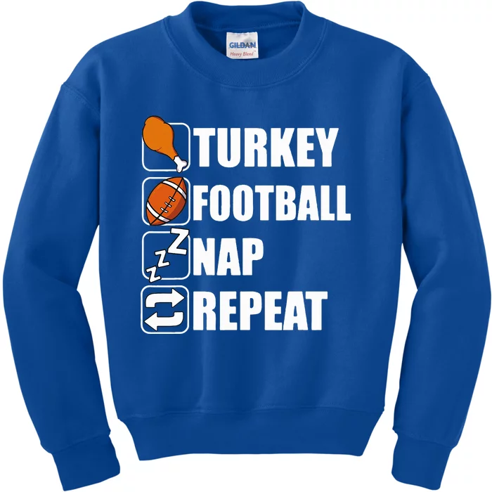 Happy Thanksgiving Turkey Football Nap Repeat Funny Football Kids Sweatshirt