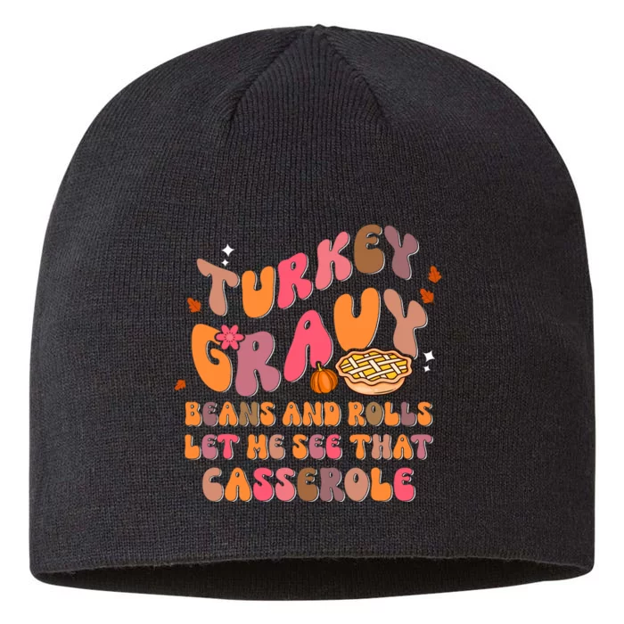 Happy Thanksgiving Turkey Day Gravy Beans Rolls Casserole 8 1/2in Sustainable Knit Beanie