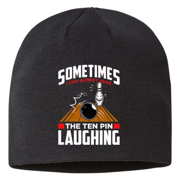 Hear The Ten Pin Laughing Funny Bowler & Bowling 8 1/2in Sustainable Knit Beanie