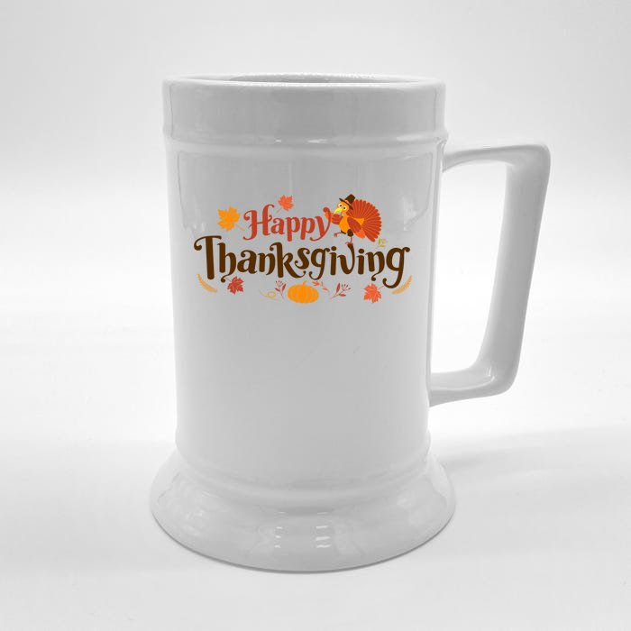 Happy Thanksgiving Turkey Holiday Cute Gift Front & Back Beer Stein