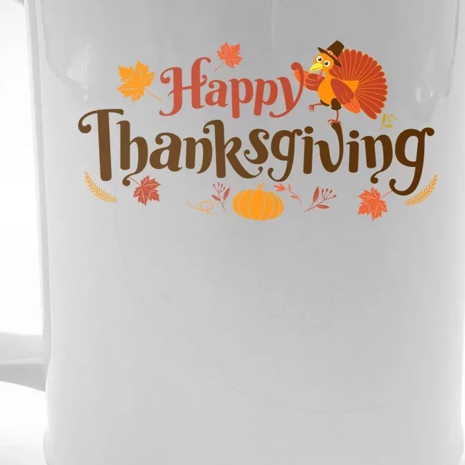 Happy Thanksgiving Turkey Holiday Cute Gift Front & Back Beer Stein