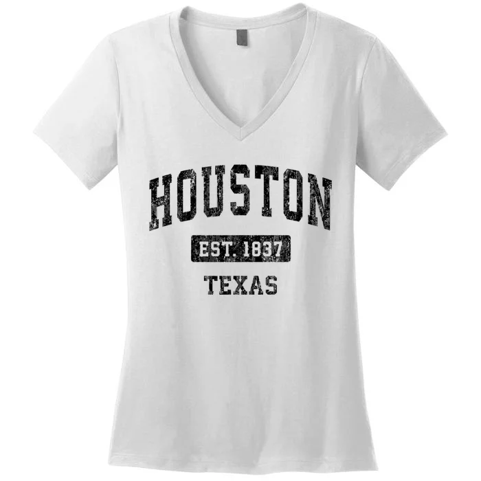 Houston Texas Tx Vintage Established Sports Design Women's V-Neck T-Shirt