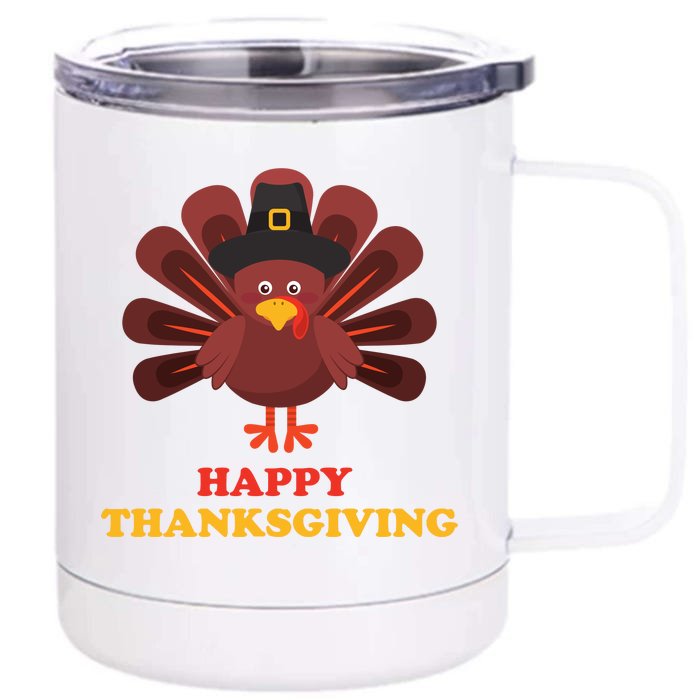 Happy Thanksgiving Turkey Holiday Festive Front & Back 12oz Stainless Steel Tumbler Cup