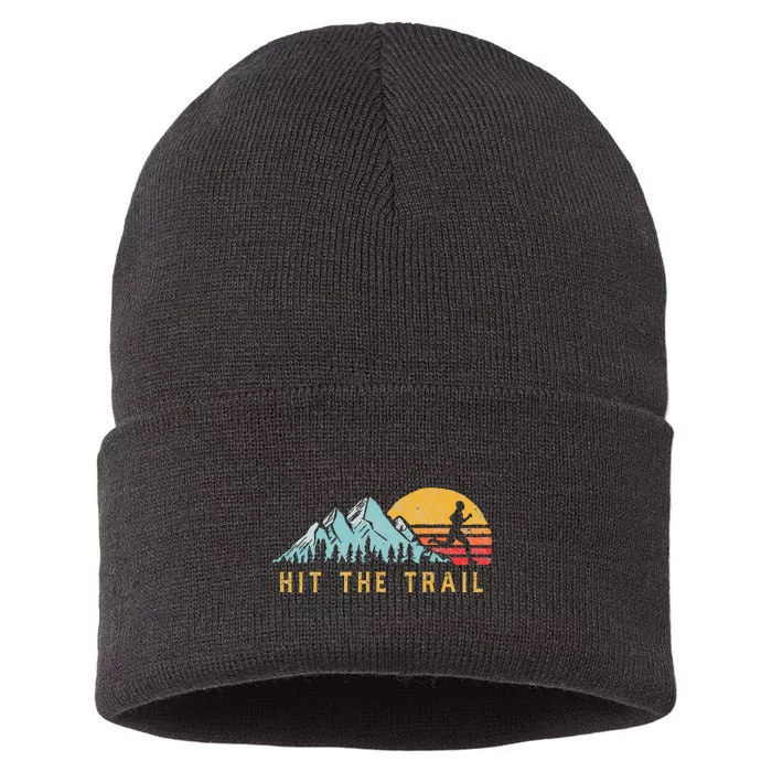 Hit the Trail, Runner Retro Style Vintage Running Graphic Sustainable Knit Beanie