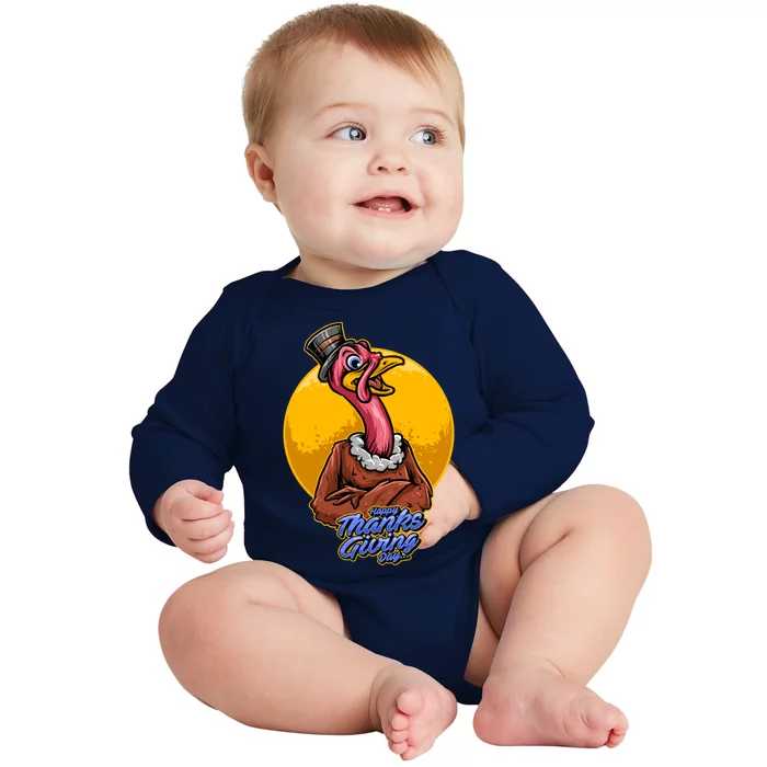 Happy Thanksgiving Turkey Day Pilgrim Hat Gift Cute Gift Baby Long Sleeve Bodysuit