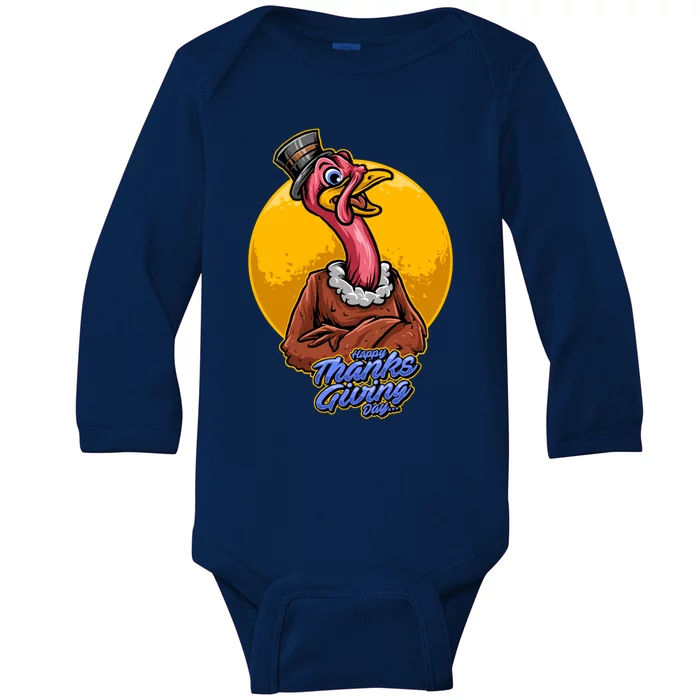 Happy Thanksgiving Turkey Day Pilgrim Hat Gift Cute Gift Baby Long Sleeve Bodysuit