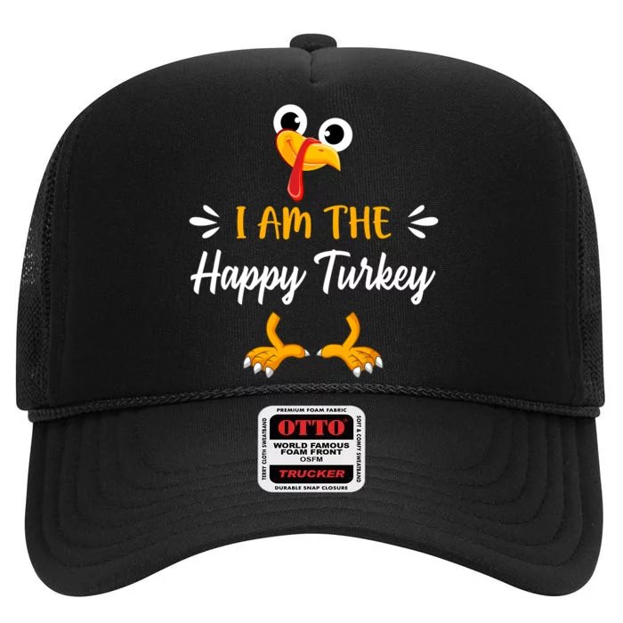 Happy Turkey Thanksgiving Graphic High Crown Mesh Trucker Hat