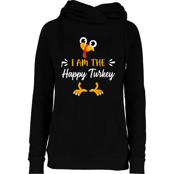 Happy Turkey Thanksgiving Graphic Womens Funnel Neck Pullover Hood