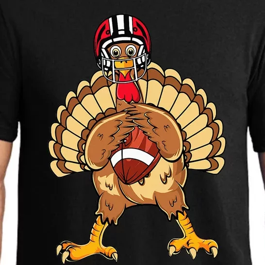 Happy Thanksgiving Turkey Playing Football Dad Pajama Set