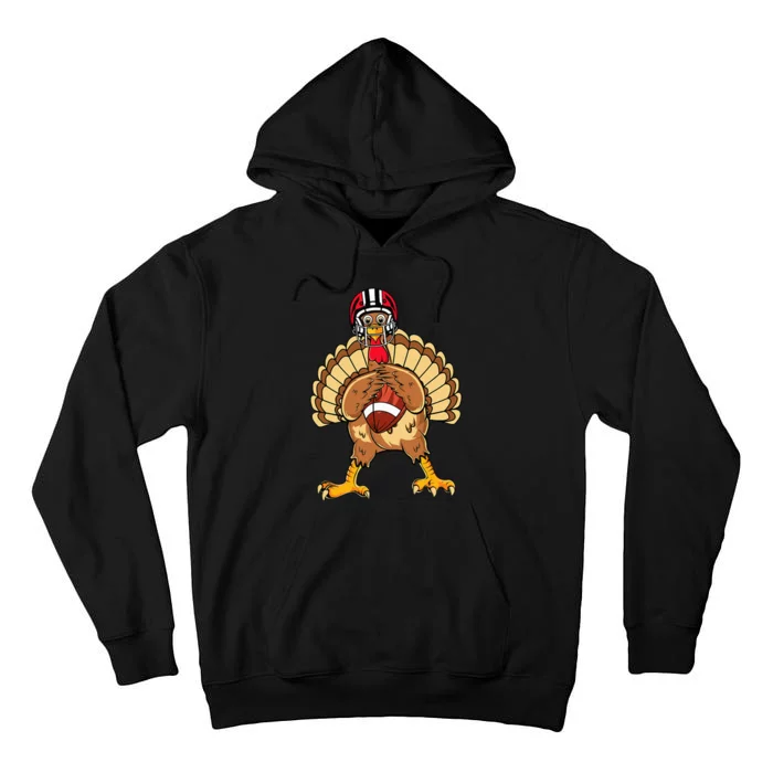 Happy Thanksgiving Turkey Playing Football Dad Tall Hoodie