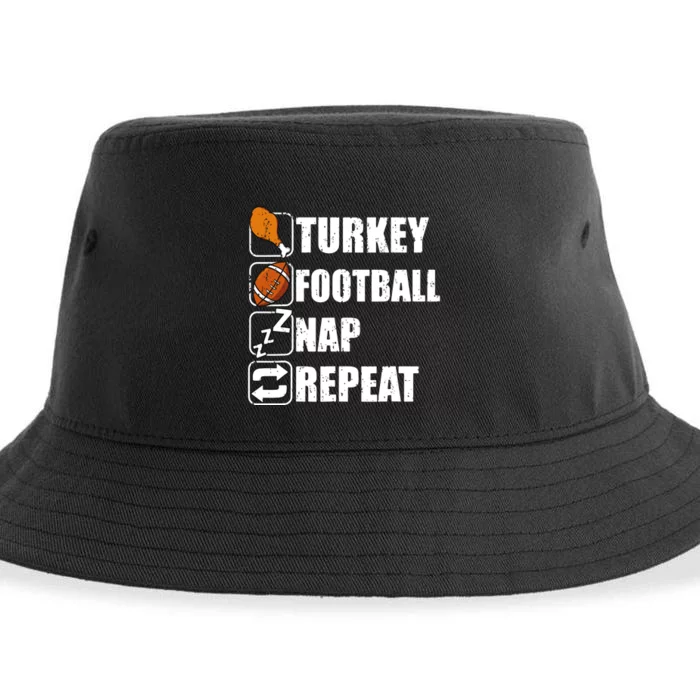 Happy Thanksgiving Turkey Football Nap Repeat Funny Football Sustainable Bucket Hat