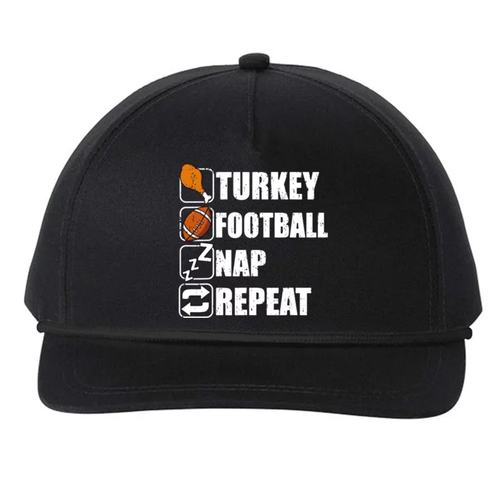 Happy Thanksgiving Turkey Football Nap Repeat Funny Football Snapback Five-Panel Rope Hat