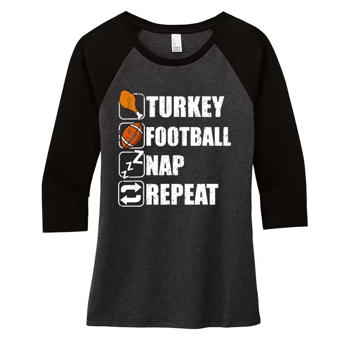 Happy Thanksgiving Turkey Football Nap Repeat Funny Football Women's Tri-Blend 3/4-Sleeve Raglan Shirt