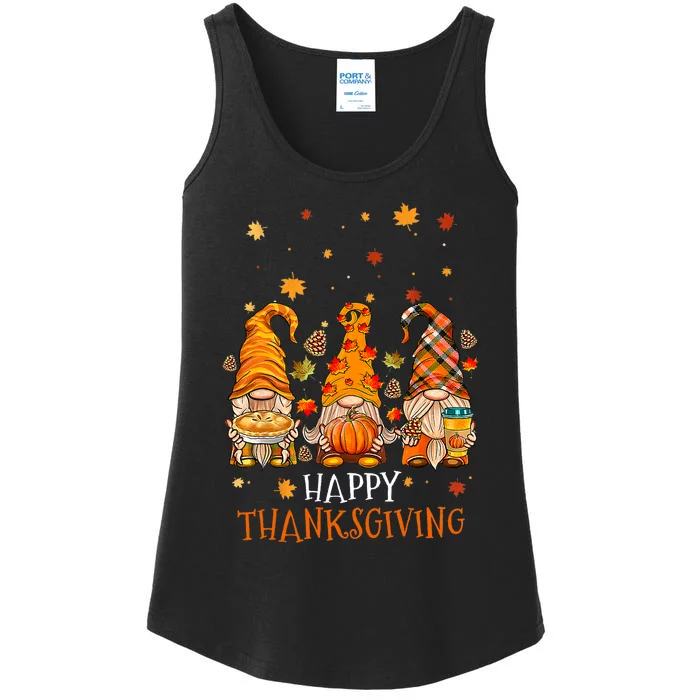 Happy Thanksgiving Three Gnomes Pumpkin Spice Autumn Fall Ladies Essential Tank