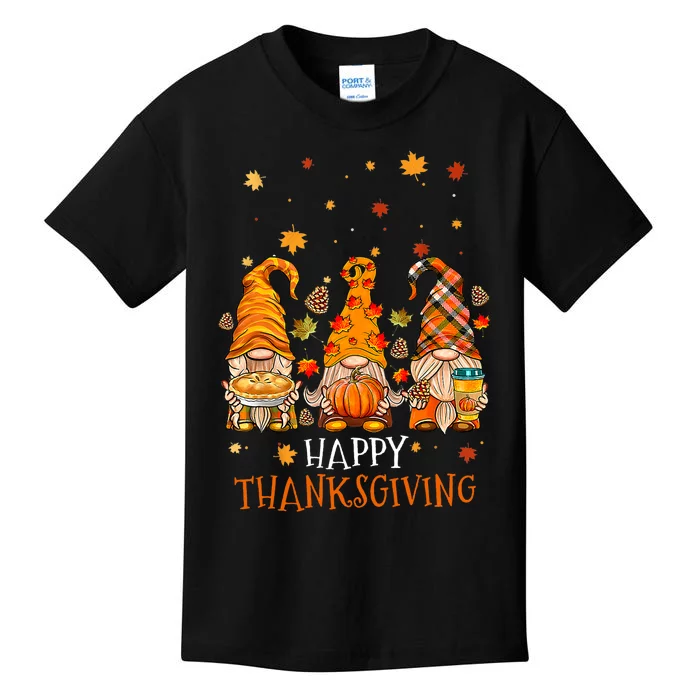 Happy Thanksgiving Three Gnomes Pumpkin Spice Autumn Fall Kids T-Shirt