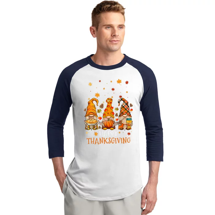 Happy Thanksgiving Three Gnomes Pumpkin Spice Autumn Fall Baseball Sleeve Shirt