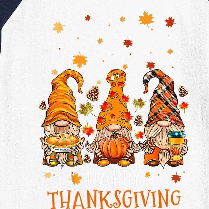 Happy Thanksgiving Three Gnomes Pumpkin Spice Autumn Fall Baseball Sleeve Shirt