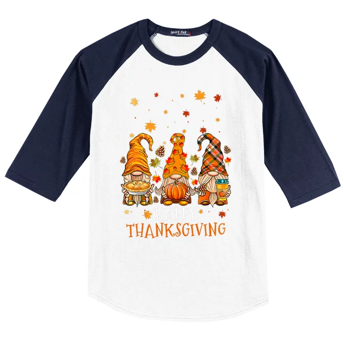 Happy Thanksgiving Three Gnomes Pumpkin Spice Autumn Fall Baseball Sleeve Shirt