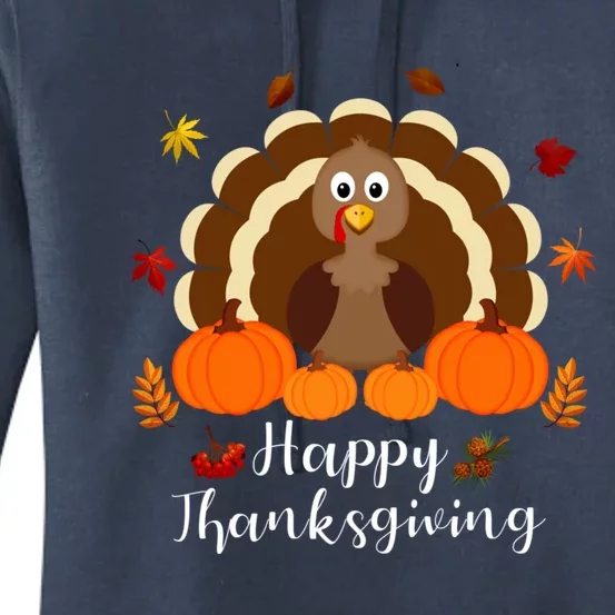 Happy Thanksgiving Turkey Day With Pumpkin Adults Gift Women's Pullover Hoodie