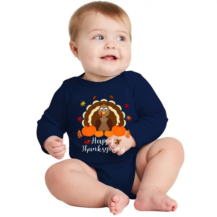 Happy Thanksgiving Turkey Day With Pumpkin Adults Gift Baby Long Sleeve Bodysuit