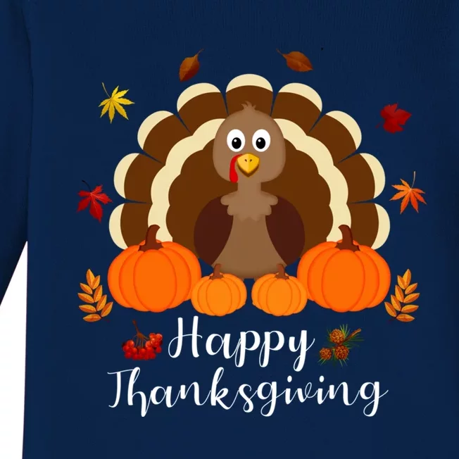 Happy Thanksgiving Turkey Day With Pumpkin Adults Gift Baby Long Sleeve Bodysuit