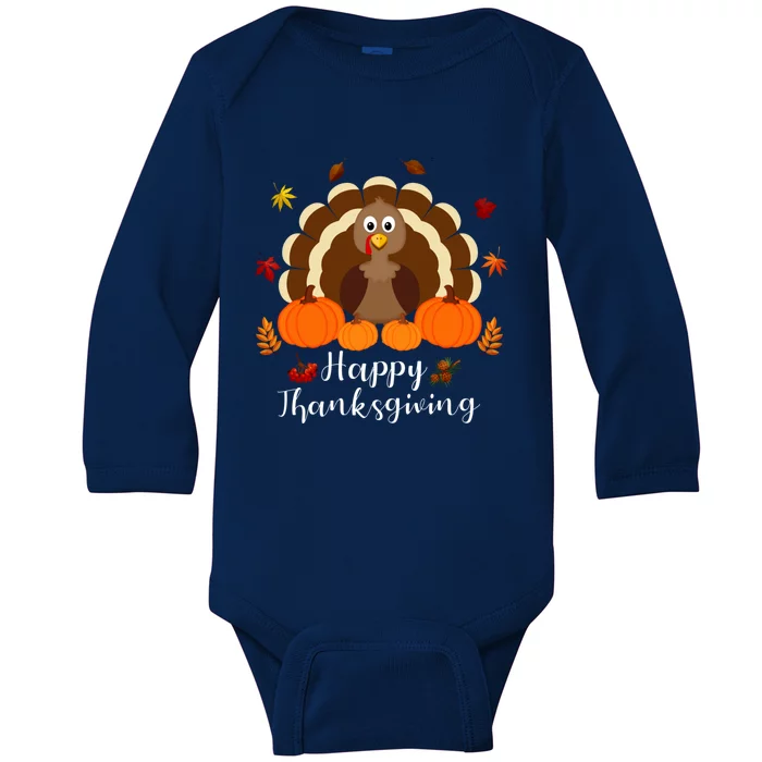 Happy Thanksgiving Turkey Day With Pumpkin Adults Gift Baby Long Sleeve Bodysuit